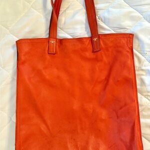 Tory Burch Orange Genuine Leather Tote Bag